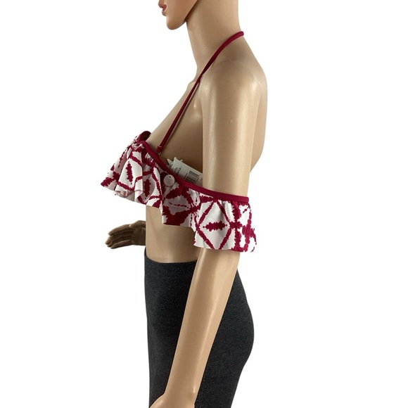 Raisins Dharma Ruffle Off Shoulder Bikini Top Burgundy Small - Picture 3 of 6